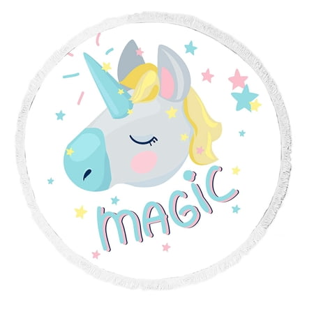 ABPHQTO Cute Unicorn Beach Towel Beach Blanket with Tassels Beach Throw Towel Yoga Mat Picnic Blanket