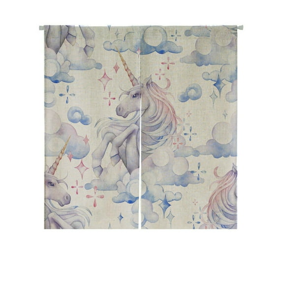 ABPHQTO Cute Watercolor Unicorn In The Sky Fantasy Art Japanese Noren Curtain Doorway Door Window Treatment Curtains Cotton Linen Curtain 85x150 cm