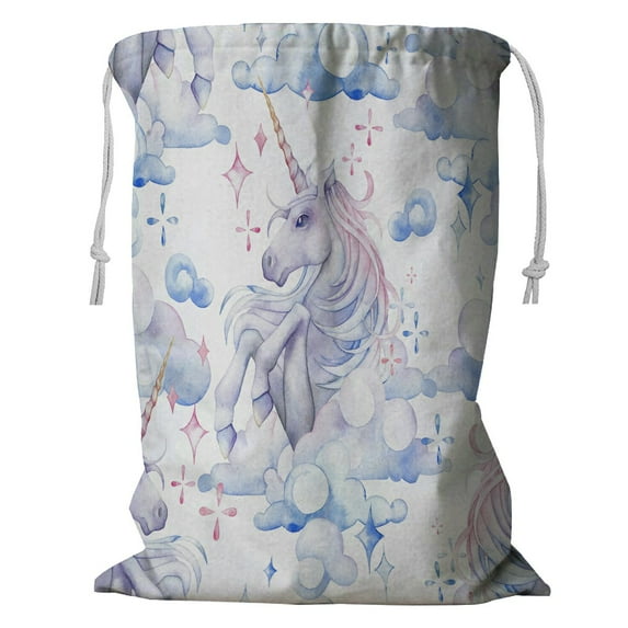 ABPHQTO Cute Watercolor Unicorn In The Sky Fantasy Art Storage Basket Laundry Bag with Drawstring 18x24 Inch