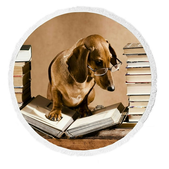 ABPHQTO Dachshund Professor Round Beach Blanket with Tassels Beach Throw Towel Yoga Mat Picnic Blanket