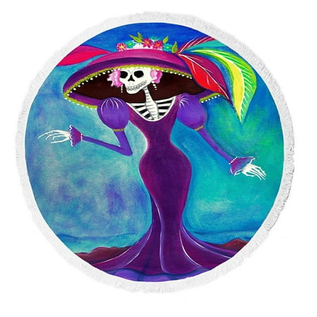 ABPHQTO Day Dead Catrina Skeleton Elegant Death Beach Towel Beach Blanket with Tassels Beach Throw Towel Yoga Mat Picnic Blanket