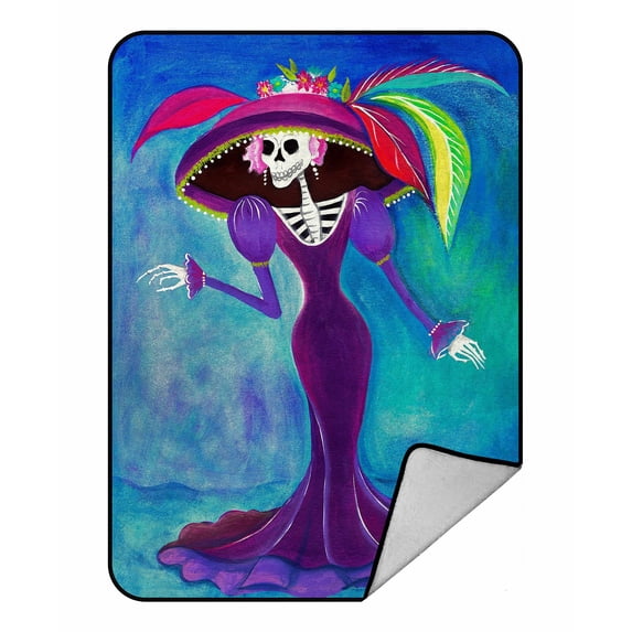 ABPHQTO Day Dead Catrina Skeleton Elegant Death Fleece Blanket Fleece Back Throw Blanket 58x80 inch