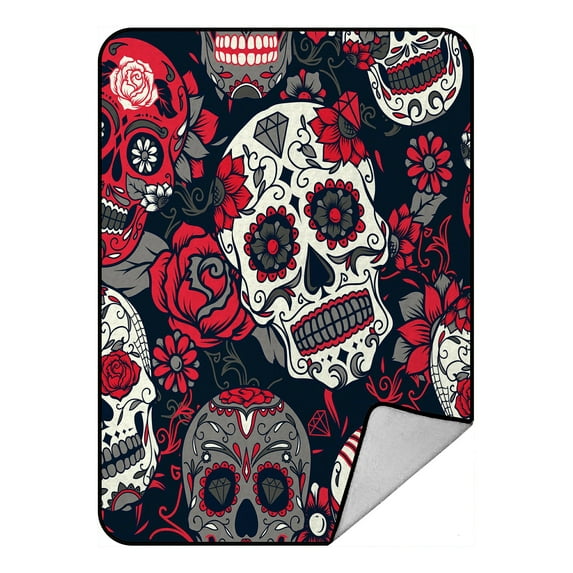 ABPHQTO Day Dead Colorful Sugar Skull Floral Ornament Flower Fleece Blanket Fleece Back Throw Blanket 58x80 Inch