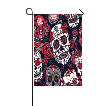 ABPHQTO Day Dead Colorful Sugar Skull Floral Ornament Flower Home Outdoor Garden Flag House Banner Size 12x18 Inch