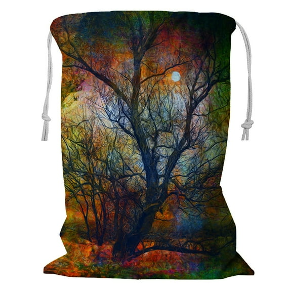 ABPHQTO Dead Tree And The Moon On Spooky Autumn Night Storage Basket Laundry Bag with Drawstring 18x24 Inch