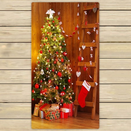 ABPHQTO Decorated Christmas Tree Ladder Wooden Wall Towels Beach Bath Pool Sprot Travel Hand Spa Towel 30x56 Inch