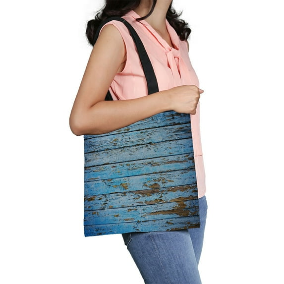 ABPHQTO Decrepit Blue Old Wood Canvas Bag Reusable Tote Grocery Shopping Bags Tote Bag 14x16 inch