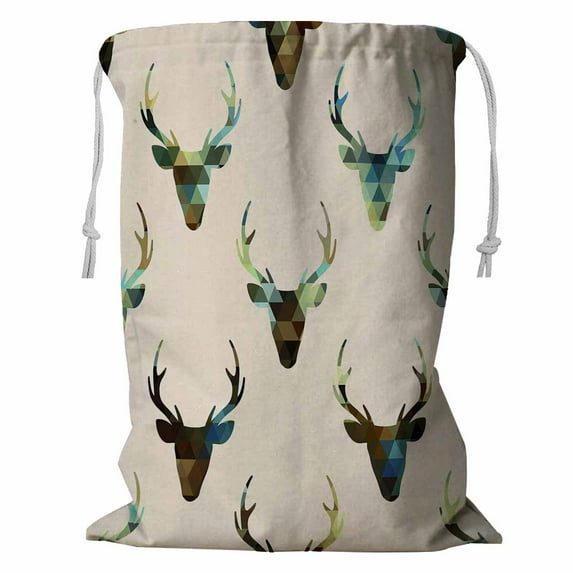 ABPHQTO Deer Heads Storage Basket Laundry Bag with Drawstring 18x24 Inch