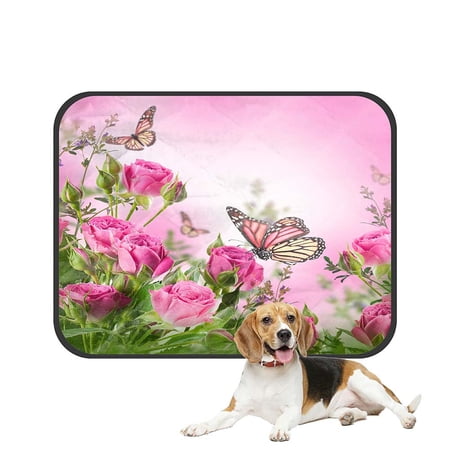 ABPHQTO Delicate Roses And Butterfly Floral Pet Dog Cat Bed Pee Pads Mat Cushion Potty Dogs Blankets Crate Bed Kennel 20x24 inch