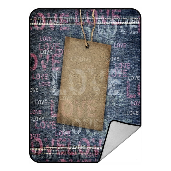 ABPHQTO Denim Love Texture With Cardboard Label Fleece Blanket Fleece Back Throw Blanket 58x80inch