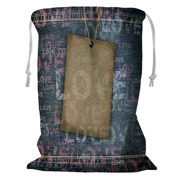 ABPHQTO Denim Love Texture With Cardboard Label Storage Basket Laundry Bag with Drawstring 24x32 Inch