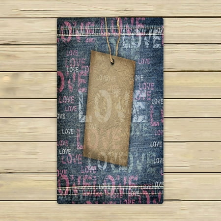 ABPHQTO Denim Love Texture With Cardboard Label Towels,Beach Bath Pool Sprot Travel Hand Spa Towel 16x28 Inch