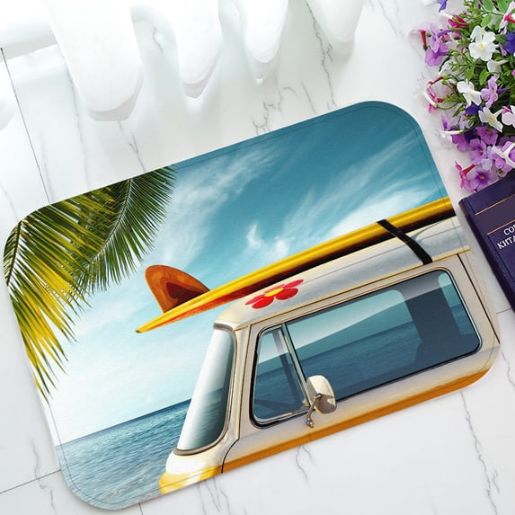 ABPHQTO Detail Vintage Van Beach Surfboard Roof Doormat Entrance Rug Area Rug Floor Mat Home Decor 23.5x16.7 Inch