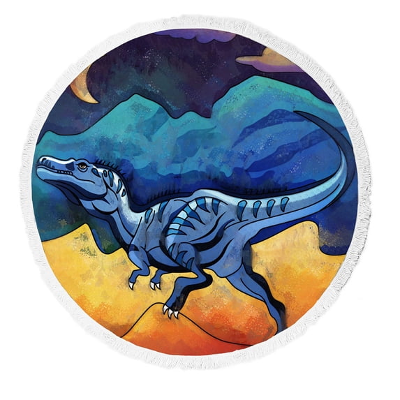 ABPHQTO Dinosaur Habitat Alectrosaur Round Beach Blanket with Tassels Beach Throw Towel Yoga Mat Picnic Blanket