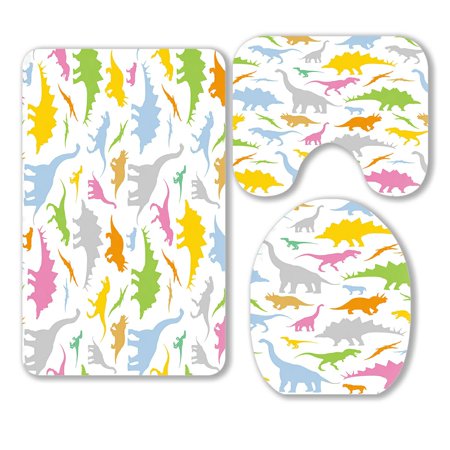 ABPHQTO Dinosaur Pattern 3 Piece Bathroom Rugs Set Bath Rug Contour Mat and Toilet Lid Cover