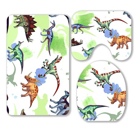 ABPHQTO Dinosaurs 3 Piece Bathroom Rugs Set Bath Rug Contour Mat and Toilet Lid Cover
