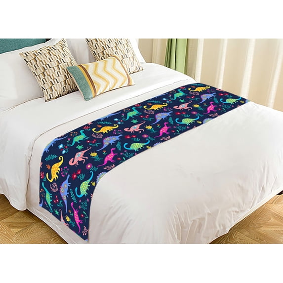 ABPHQTO Dinosaurs Colorful Cartoon Animals Bed Runner Bedding Scarf Bed Decoration 20x95 inch