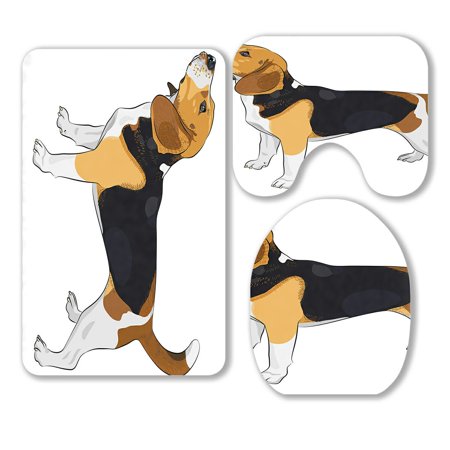 ABPHQTO Dog Beagle Breed 3 Piece Bathroom Rugs Set Bath Rug Contour Mat and Toilet Lid Cover