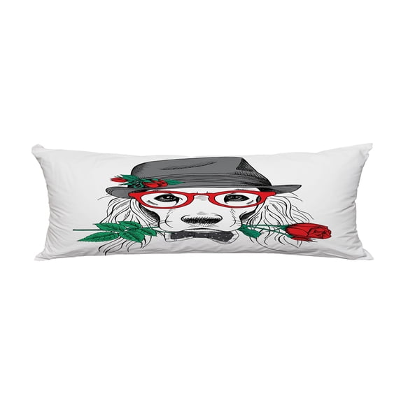 ABPHQTO Dog Cocker Spaniel Elegant Gray Hat Glasses Red Rose Body Pillow Covers Pillow Case Protector Pillowcase 20x60 Inch