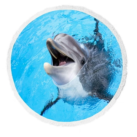 ABPHQTO Dolphin Beach Towel Beach Blanket with Tassels Beach Throw Towel Yoga Mat Picnic Blanket