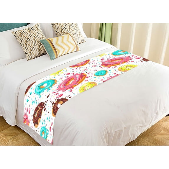 ABPHQTO Donuts Chocolate Lemon Blue Mint Glaze Falling On White Bed Runner Bedding Scarf Bed Decoration 20x95 inch