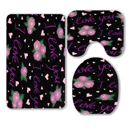 ABPHQTO Doodle Pattern Exotic Flower 3 Piece Bathroom Rugs Set Bath Rug Contour Mat and Toilet Lid Cover