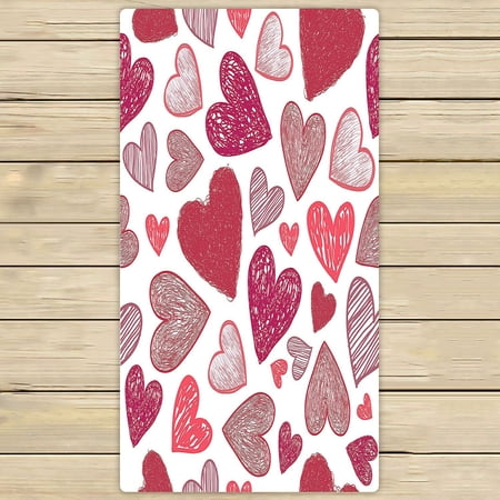 ABPHQTO Doodle Red Hearts Valentine'S Day Towels Beach Bath Pool Sprot Travel Hand Spa Towel 30x56 Inch