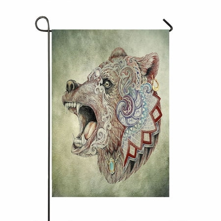 ABPHQTO Dotwork Tattoo Head Enraged Bear Home Outdoor Garden Flag House Banner Size 28x40 Inch