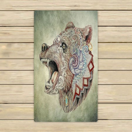 ABPHQTO Dotwork Tattoo Head Enraged Bear Towels,Beach Bath Pool Sprot Travel Hand Spa Towel 16x28 Inch