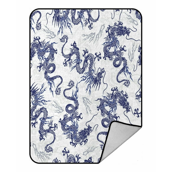 ABPHQTO Dragon Pattern Fleece Blanket Fleece Back Throw Blanket 58x80 inch