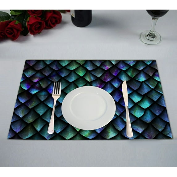 ABPHQTO Dragon Scales Reptile Skin Table Placemat Food Mat 12x18 Inch,Pack of 2.