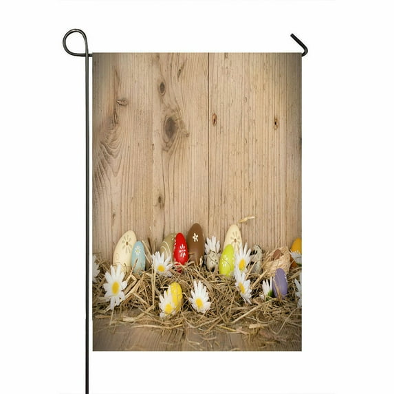 ABPHQTO Easter Colored Eggs Nest Wooden Surface Around Home Outdoor Garden Flag House Banner Size 28x40 Inch