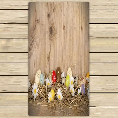 ABPHQTO Easter Colored Eggs Nest Wooden Surface Around Towels,Beach Bath Pool Sprot Travel Hand Spa Towel 30x56 Inch