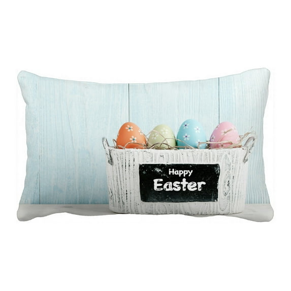 ABPHQTO Easter Eggs Blue Wooden Pillow Case Pillow Cover Pillow Protector Two Sides For Couch Bed 20x30 Inch