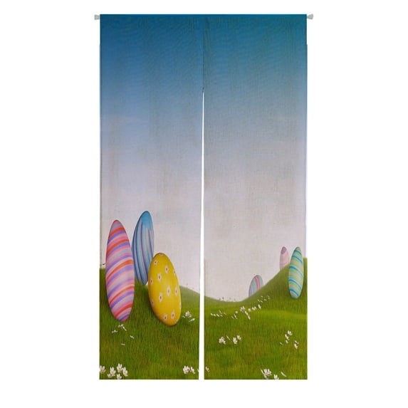 ABPHQTO Easter Eggs Lying Grass Hilly Landscape Japanese Noren Curtain Doorway Door Window Treatment Curtains Cotton Linen Curtain 85x150 cm
