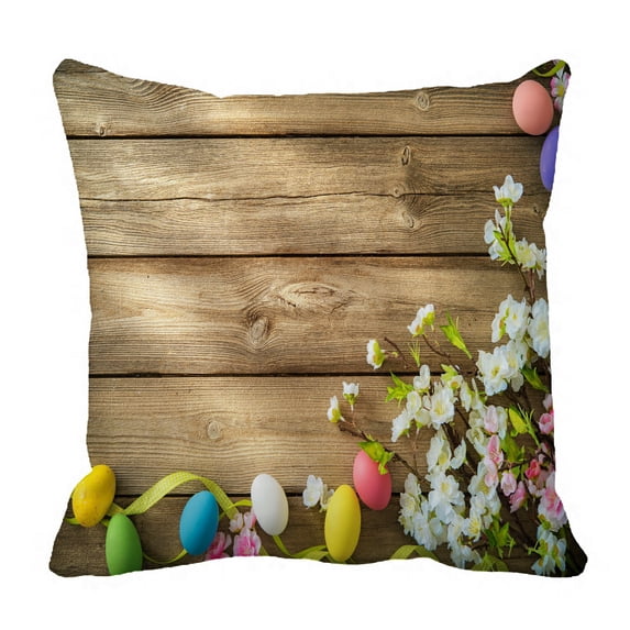 ABPHQTO Easter With Colorful Eggs Spring Flowers Pillow Case Pillow Cover Pillow Protector Two Sides For Couch Bed 16x16 Inch