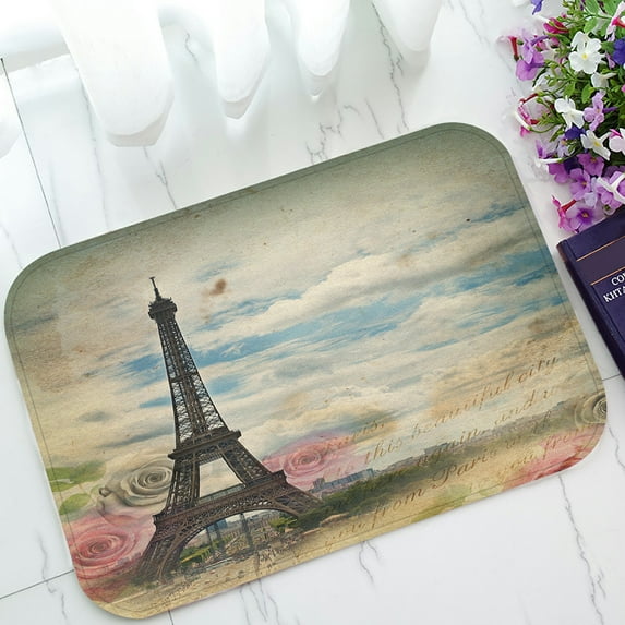 ABPHQTO Eiffel Tower And Roses Doormat Entrance Rug Area Rug Floor Mat Home Decor 23.5x16.7 Inch
