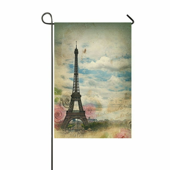 ABPHQTO Eiffel Tower And Roses Home Outdoor Garden Flag House Banner Size 12x18 Inch