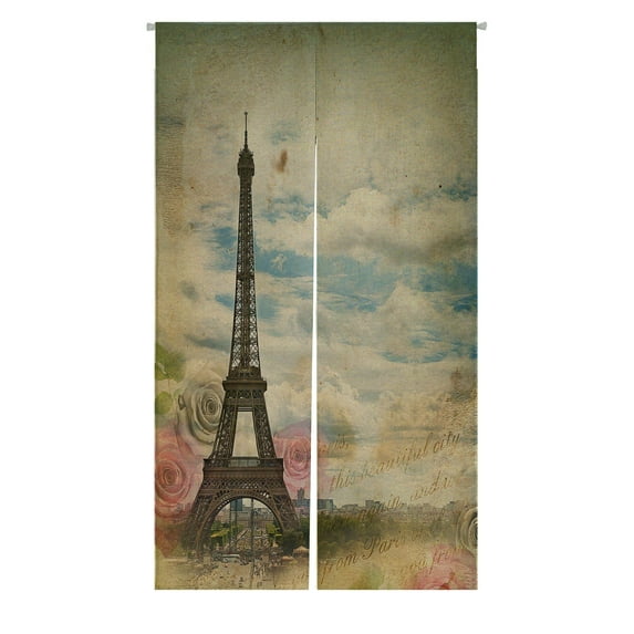 ABPHQTO Eiffel Tower And Roses Japanese Noren Curtain Doorway Door Window Treatment Curtains Cotton Linen Curtain 85x150 cm
