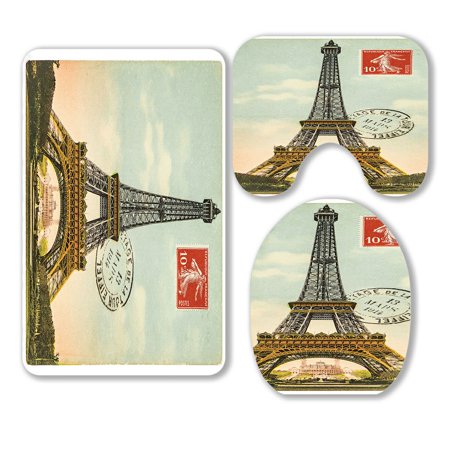 ABPHQTO Eiffel Tower (La Tour Eiffel) In Paris France 3 Piece Bathroom Rugs Set Bath Rug Contour Mat and Toilet Lid Cover