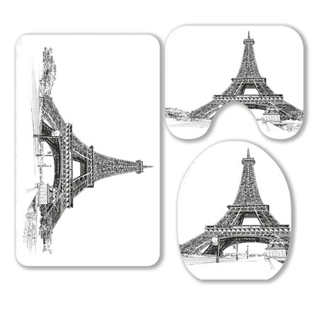 ABPHQTO Eiffel Tower Paris France 3 Piece Bathroom Rugs Set Bath Rug Contour Mat and Toilet Lid Cover