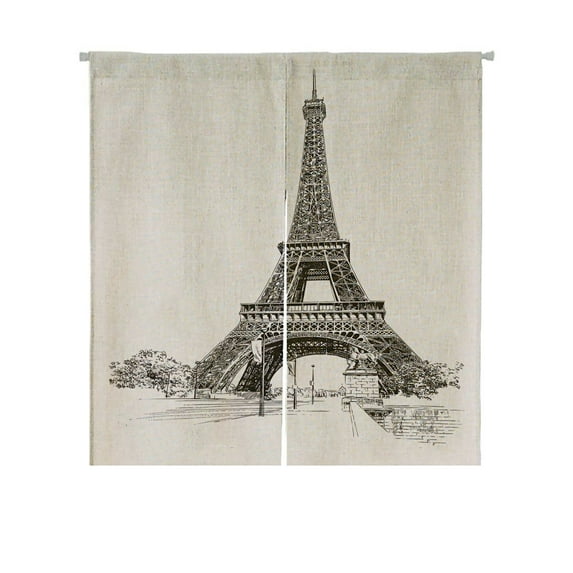 ABPHQTO Eiffel Tower Paris France Japanese Noren Curtain Doorway Door Window Treatment Curtains Cotton Linen Curtain 85x90 cm