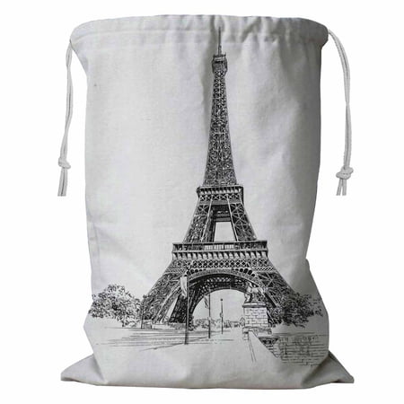 ABPHQTO Eiffel Tower Paris France Storage Basket Laundry Bag with Drawstring 24x32 Inch