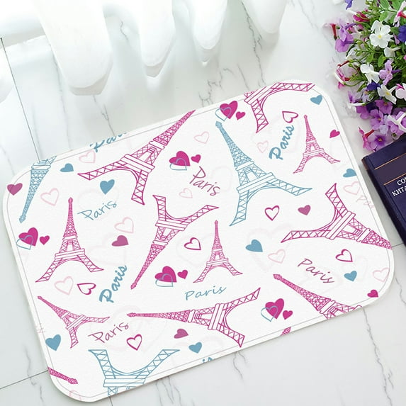 ABPHQTO Eiffel Tower Paris Love Pink Drawing Romantic Hearts Doormat Entrance Rug Area Rug Floor Mat Home Decor 23.5x16.7 Inch