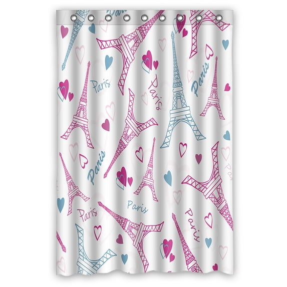 ABPHQTO Eiffel Tower Paris Love Pink Drawing Romantic Hearts Waterproof Polyester Shower Curtain and Hooks For Home Decor 48x72 Inch