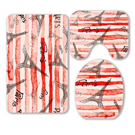 ABPHQTO Eiffel Tower Paris Romantic 3 Piece Bathroom Rugs Set Bath Rug Contour Mat and Toilet Lid Cover