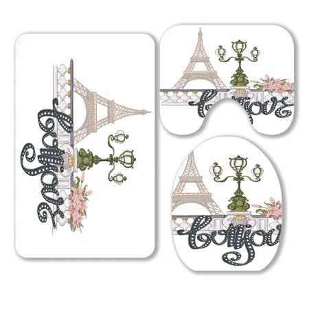 ABPHQTO Eiffel Tower Street Light 3 Piece Bathroom Rugs Set Bath Rug Contour Mat and Toilet Lid Cover