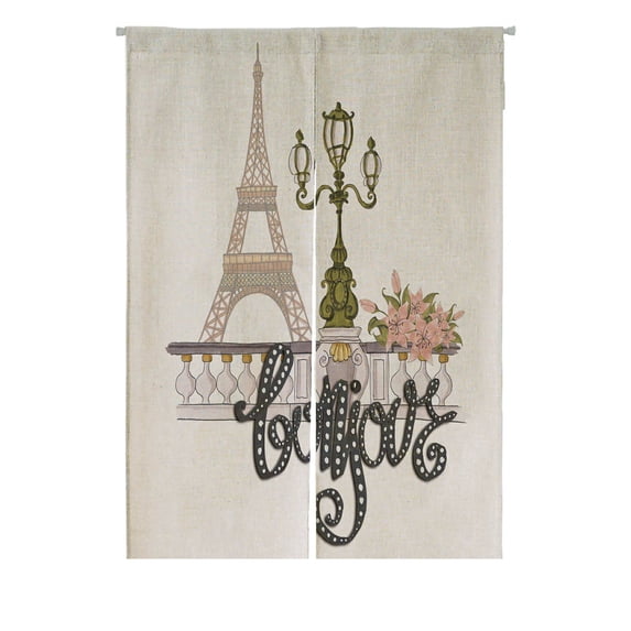 ABPHQTO Eiffel Tower Street Light Japanese Noren Curtain Doorway Door Window Treatment Curtains Cotton Linen Curtain 85x120 cm