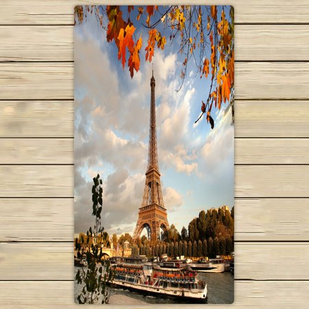 ABPHQTO Eiffel Tower With Autumn Leaves In Paris France Towels Beach Bath Pool Sprot Travel Hand Spa Towel 30x56 Inch
