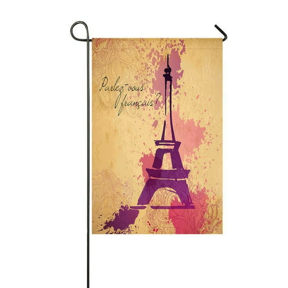 ABPHQTO Elegance Ink Splash Of Eiffel Tower And Calligraphy Home Outdoor Garden Flag House Banner Size 12x18 Inch